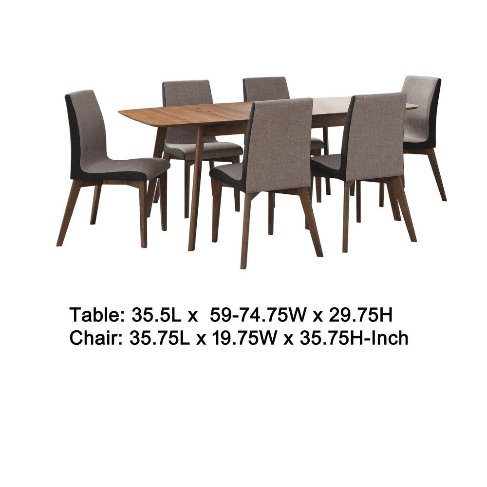 Bera 7pc Dining Set w Chairs | 59-75’’ Extendable | Walnut Brown | Gray BM338114