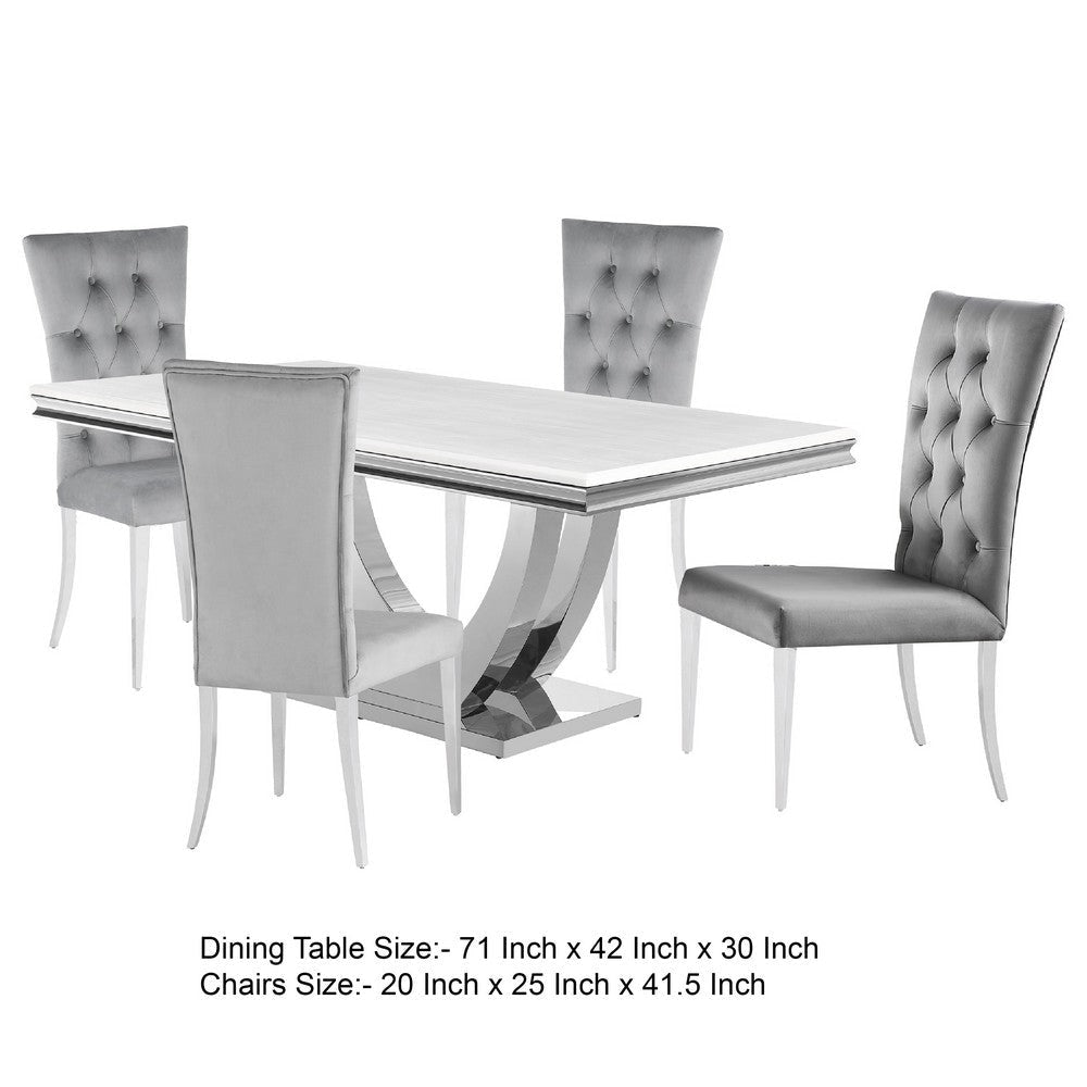 Kery 5pc Dining Table Set | Modern Gray Faux Marble | 4 Side Chairs BM338119