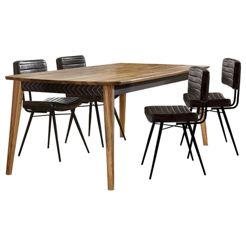 Hom 5pc Dining Table Set | Natural Brown Sheesham | Espresso Leather
