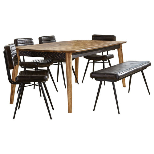 Hom 6pc Dining Table Set | Natural Brown Sheesham | Espresso Leather