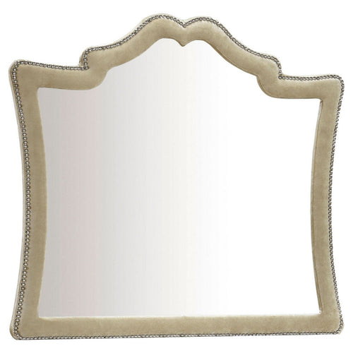 Lino Dresser Mirror | Curved Frame | Nailhead Trim | Cream Velvet 43"