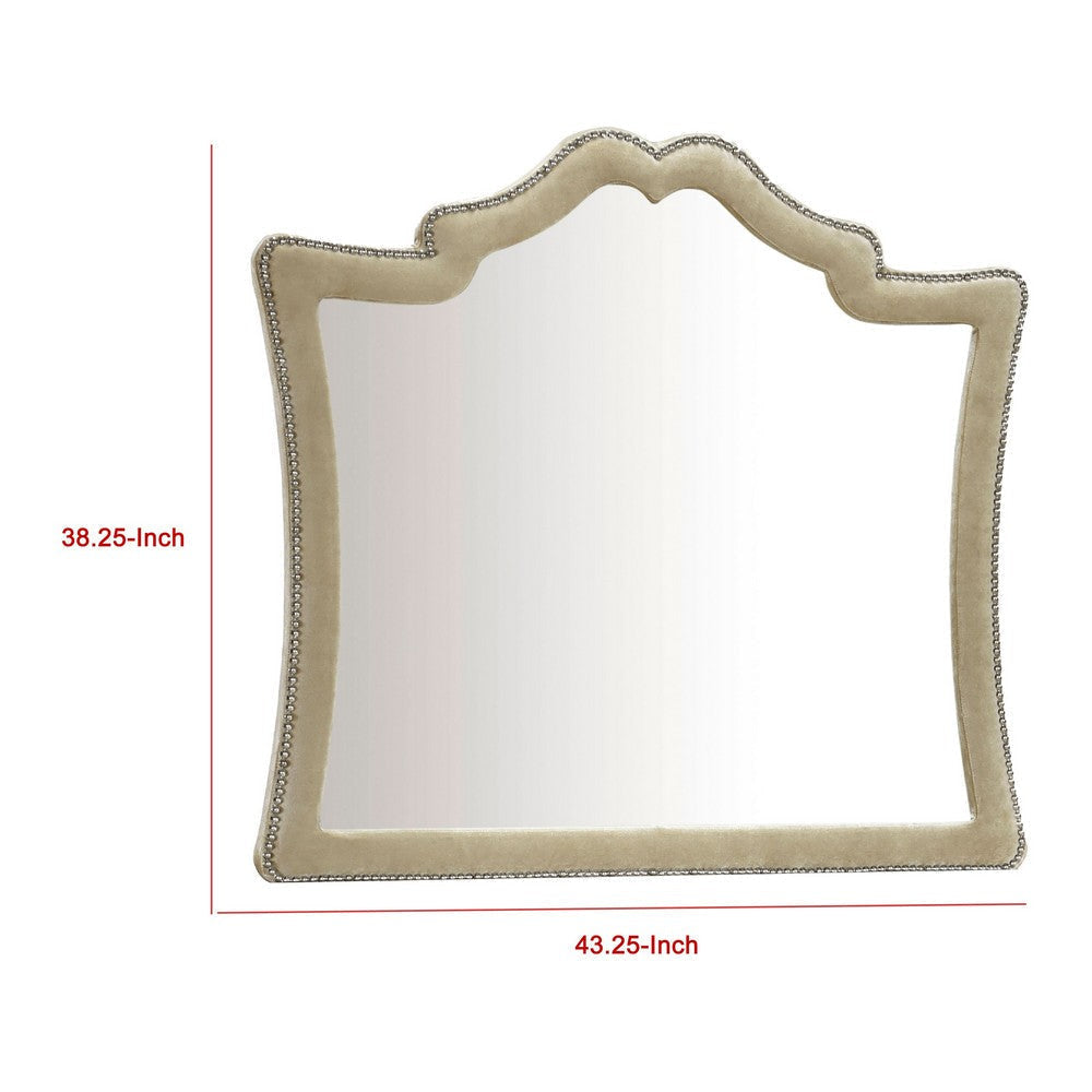 Lino Dresser Mirror | Curved Frame | Nailhead Trim | Cream Velvet 43’’ BM338134