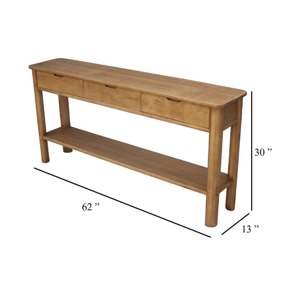 Mele Sofa Console Table | Lower Shelf and 3 Drawers | 62’’ Natural Brown BM338163
