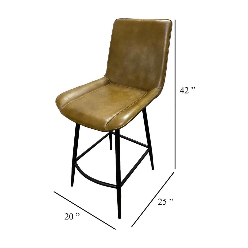 Isha Counter Stool Chair Set of 2 | Brown Faux Leather | Black Iron BM338164