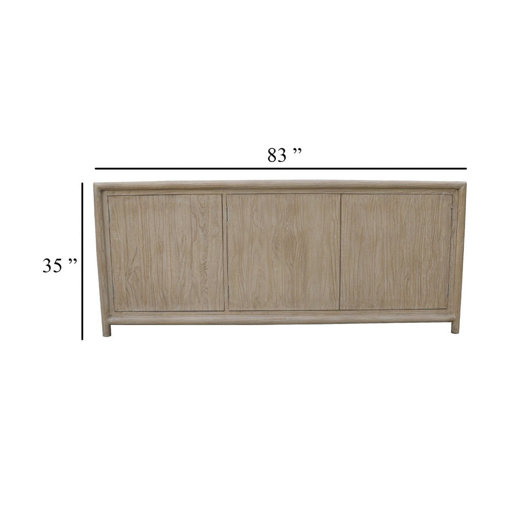 Zery Sideboard Cabinet w 3 Doors in Brushed White Pine Wood | 83’’ BM338183