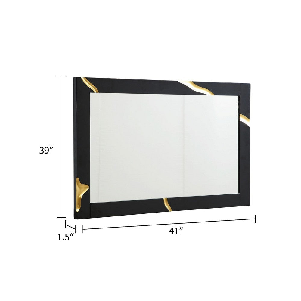 Cid Exie Mirror | Black Frame | 41’’ High Gloss Finish | Gold Accents BM338222