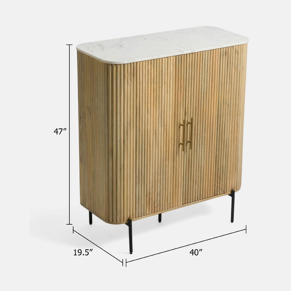 Cid Jolie Accent Cabinet | 47" Marble Top | Reeded Mango Wood | 2 Doors