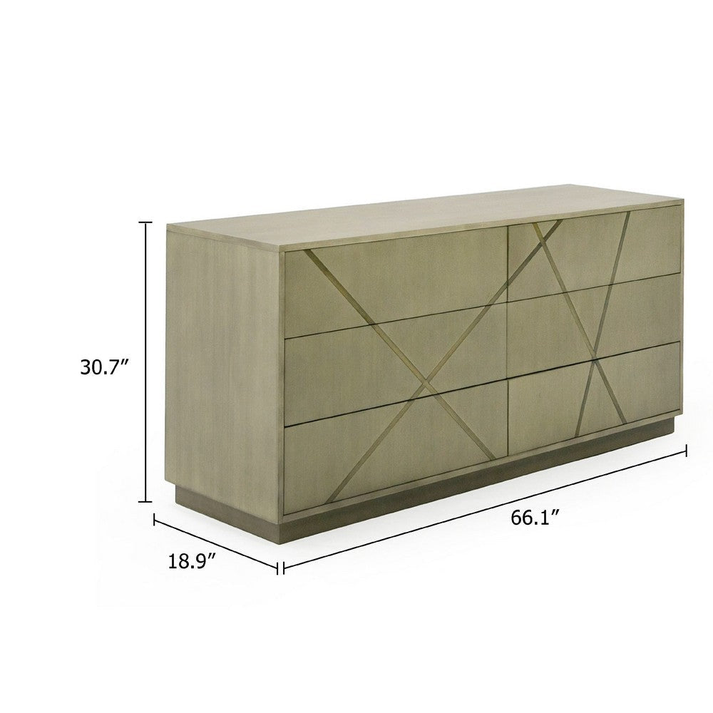 Cid Ren Dresser | 6 Drawers w Double X Detail | 66’’ | Brown Birch Veneer BM338230