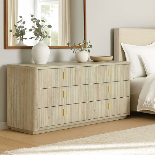 Noe Mali Dresser | 6 Drawers w Metal Handles | 68" | Gray Laminate