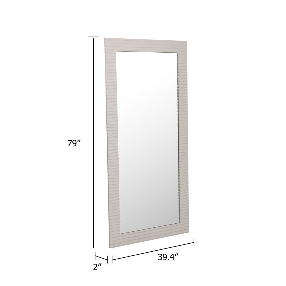 Cid Gino Accent Mirror | 79’’ Beige Wood Frame | Modern Wavy Pattern BM338247