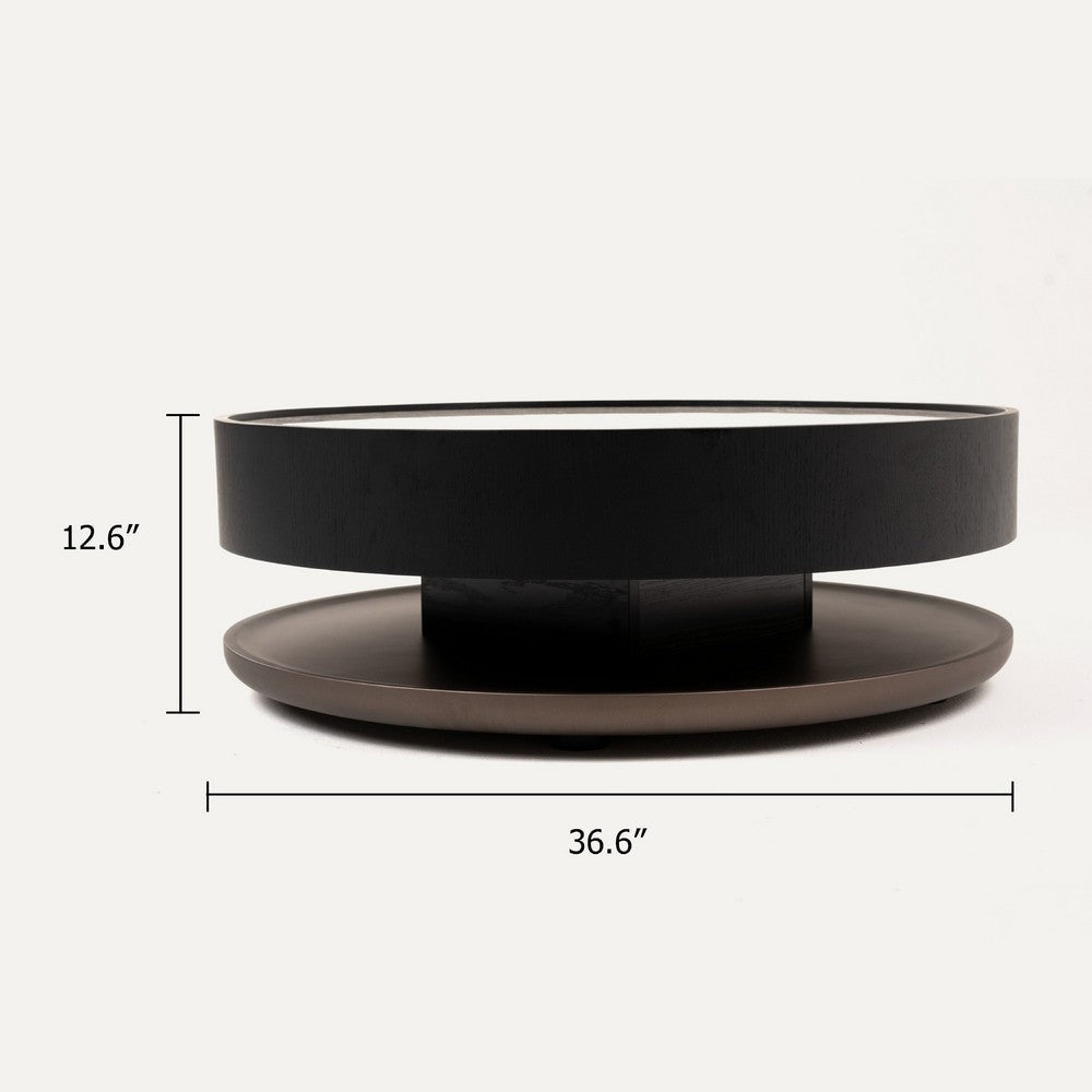 Cid Mauj Coffee Table | 37’’ White Ceramic Top | Black Oak Veneer Body BM338256