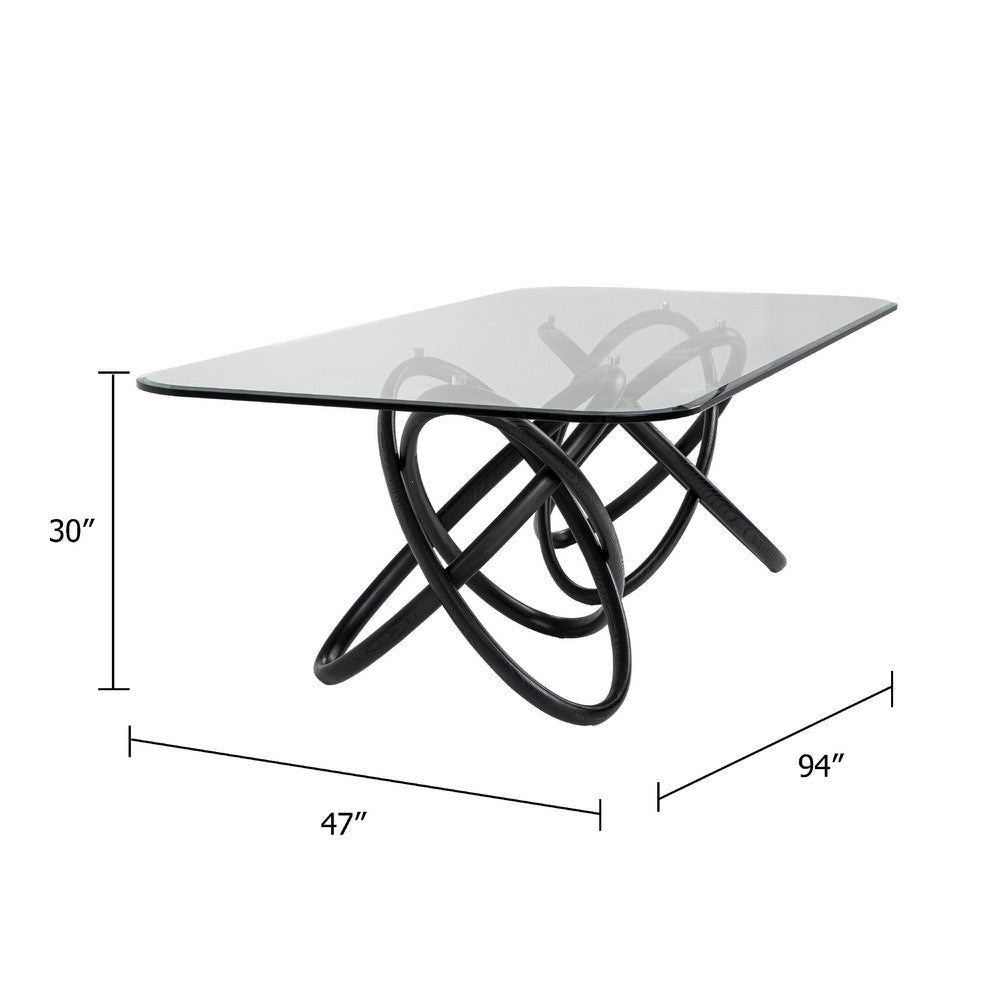 Cid Ason Dining Table | Black | Rectangular 94’’ Tempered Glass Top BM338262