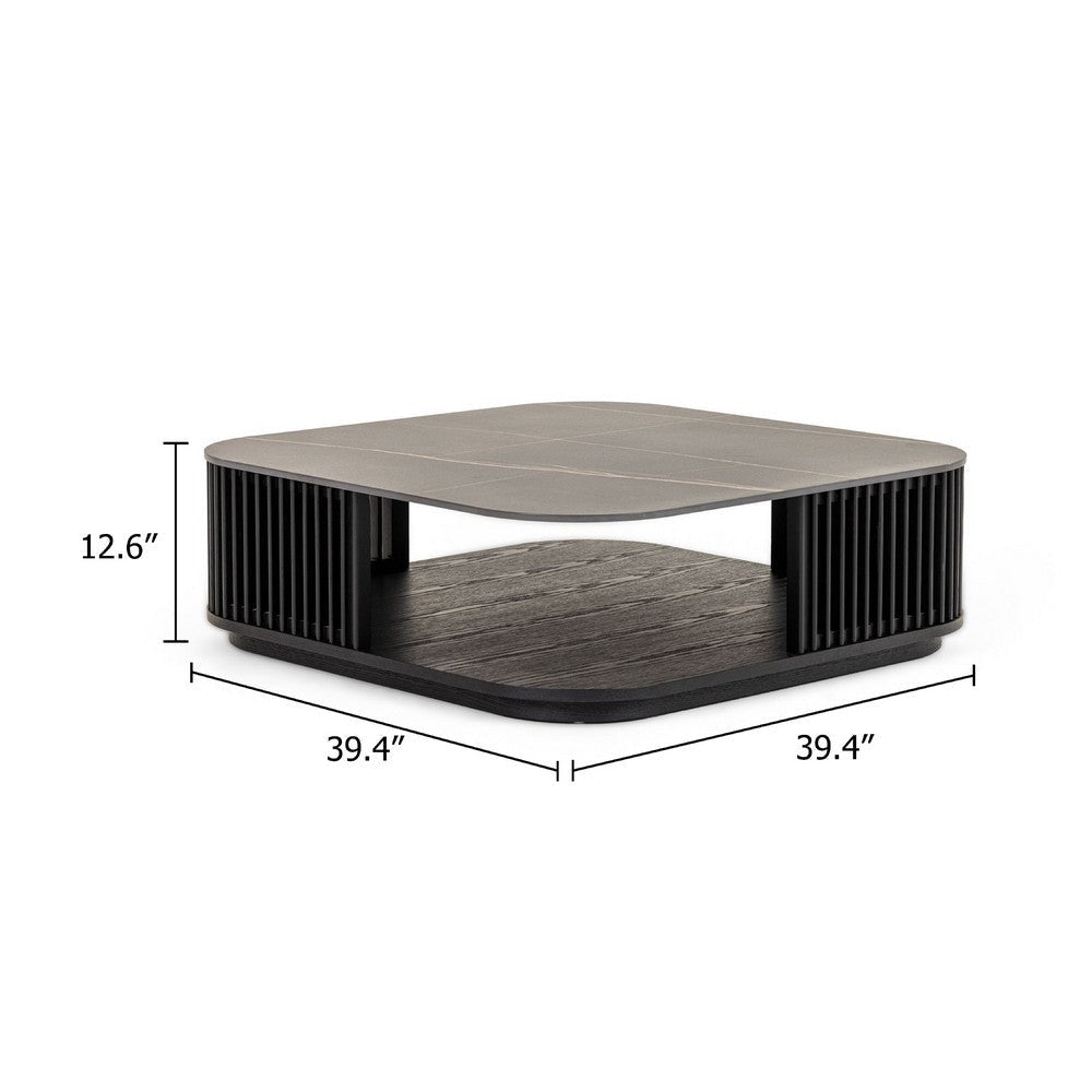 Cid Cia Coffee Table | 39’’ Black Ceramic | Solid Wood Frame BM338267