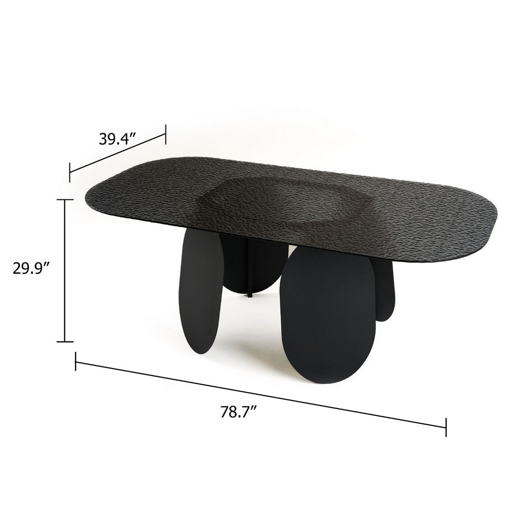 Cid Max Dining Table | Black Hammered Glass | Iron Frame | 79"