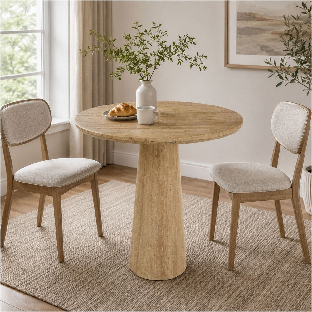 Cid Elma Breakfast Dinette Table | Beige Travertine Marble | Round 28" Top
