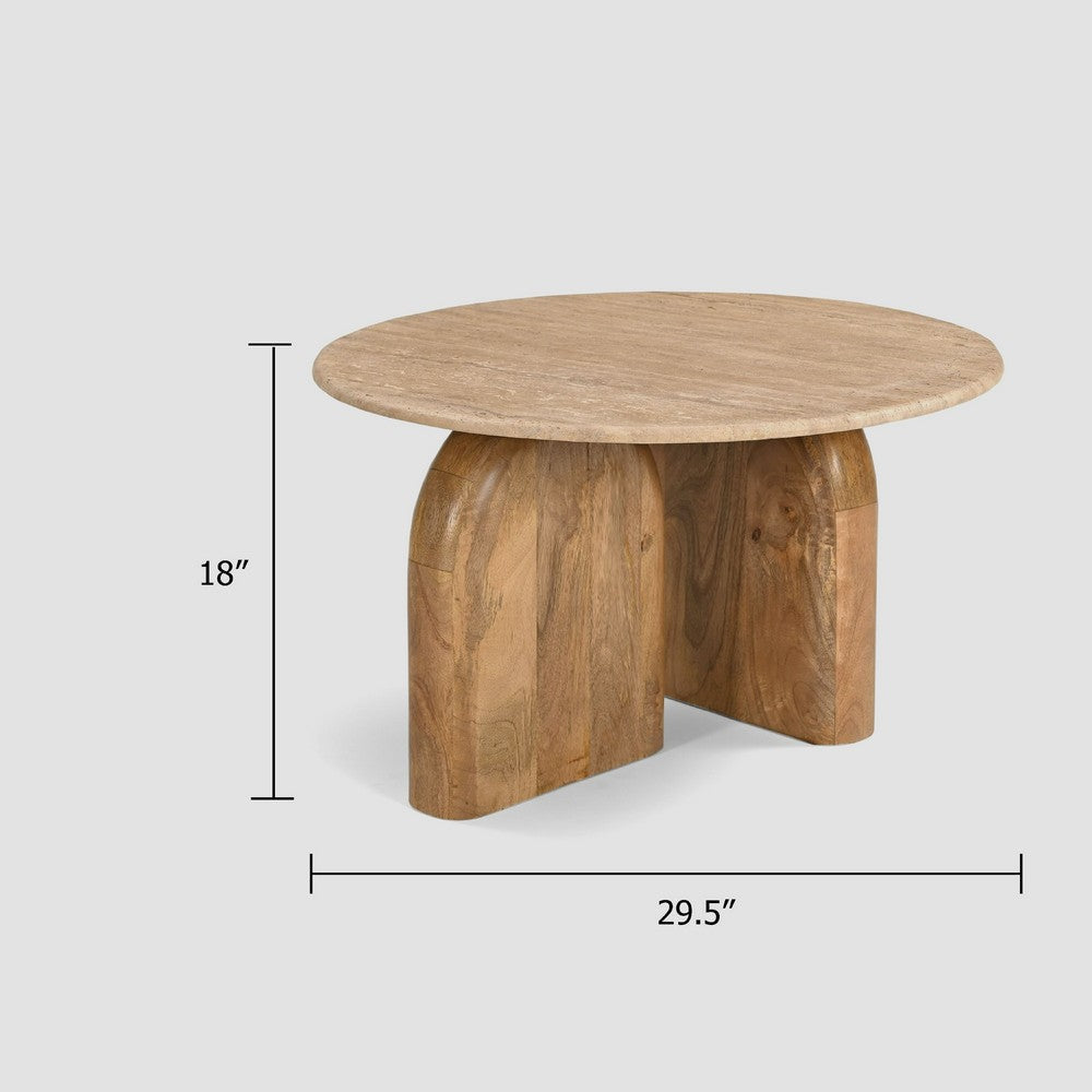 Cid Elis End Table | Beige Marble | Solid Wood Frame | Round 30’’ Top BM338280