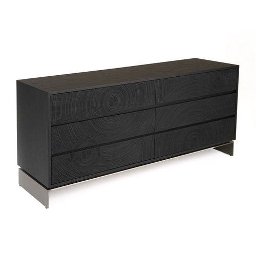 Niye Wide Dresser | 6 Drawers | Black Ash Veneer | Gray Metal Base