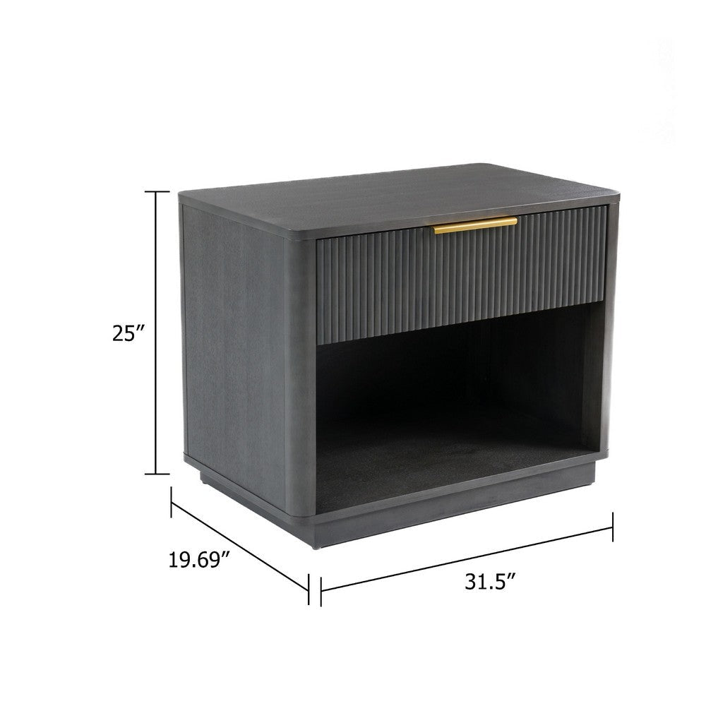 Noe Celia Nightstand | Retro Gray Rubberwood and Faux Wood | 32’’ BM338302