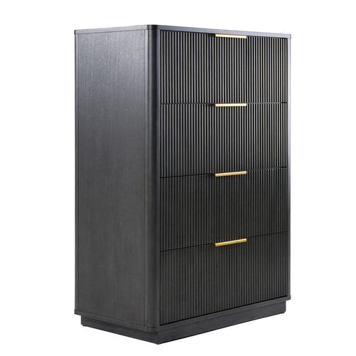 Noe Celia Tall Dresser Chest | 4 Drawers | Retro Luxe Gray Solid Wood