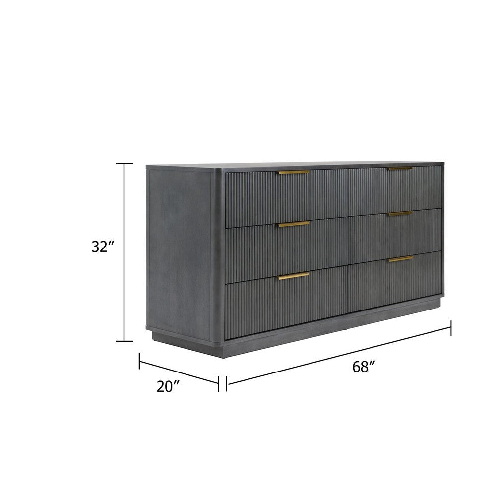 Noe Celia Wide Dresser | 6 Drawers Retro Luxe Gray Rubberwood BM338304