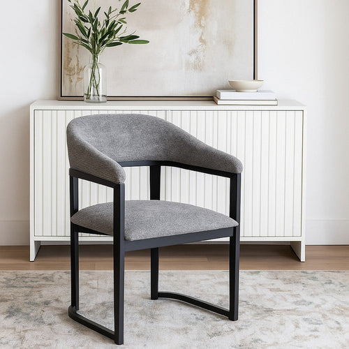 Cid Mary Dining Chair | Gray Fabric | Curved Black Solid Rubberwood Frame