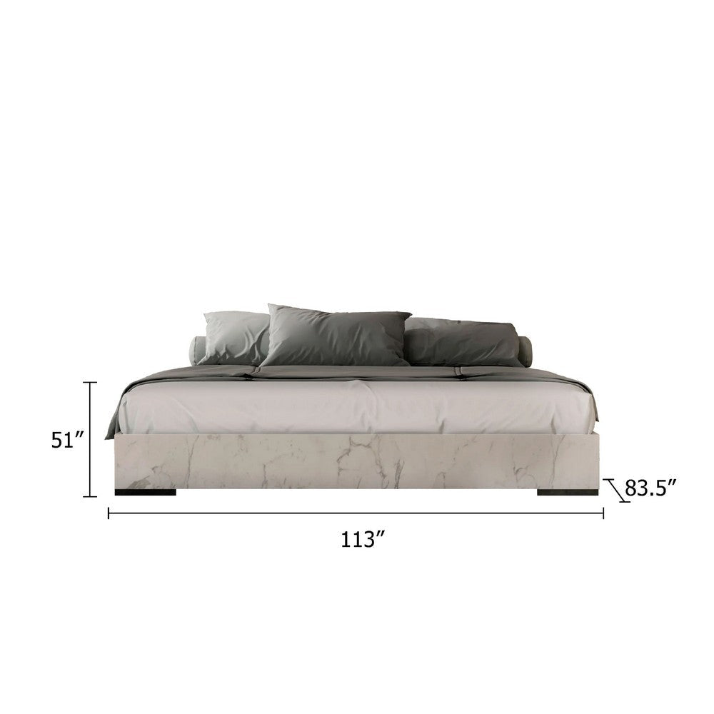 Noe 3pc Queen Size Bed Set | White Faux Marble Finish | Panel Design BM338314