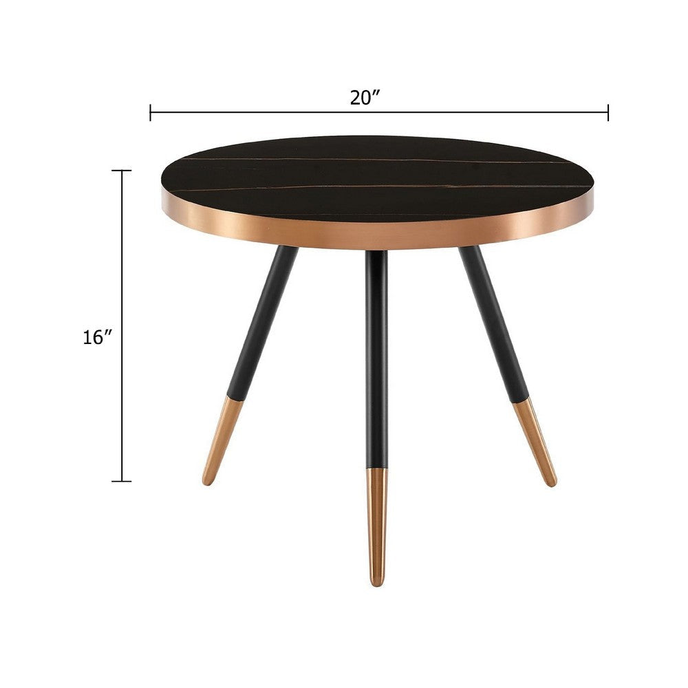 Cid Casu Coffee Table | 20’’ | Round Black Ceramic Top | Rose Gold Accents BM338318