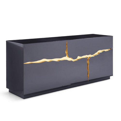 Cid Exie Sideboard Buffet Cabinet | 71" | 2 Drawers | Black with Gold Accents