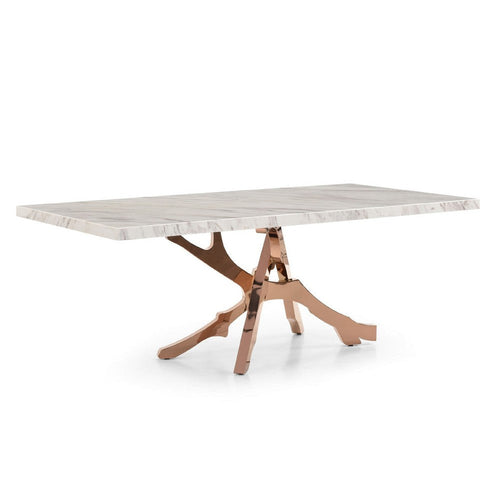 Cid Mene Dining Table | 79" | White Marble Top | Rose Gold Steel Base