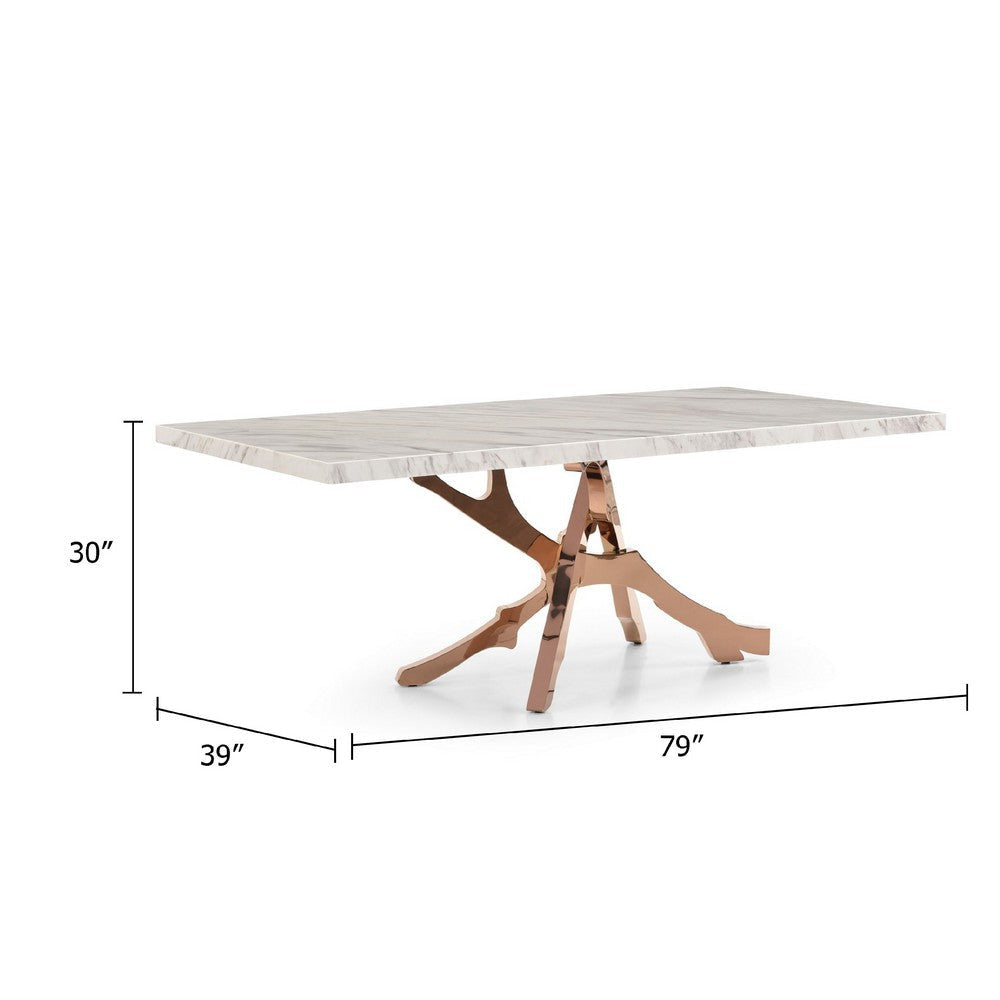 Cid Mene Dining Table | 79’’ | White Marble Top | Rose Gold Steel Base BM338326