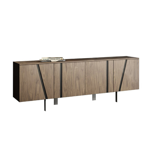 Cid Monc Sideboard Buffet | 75" | Walnut Veneer | 4 Doors w Black Inlay Accents