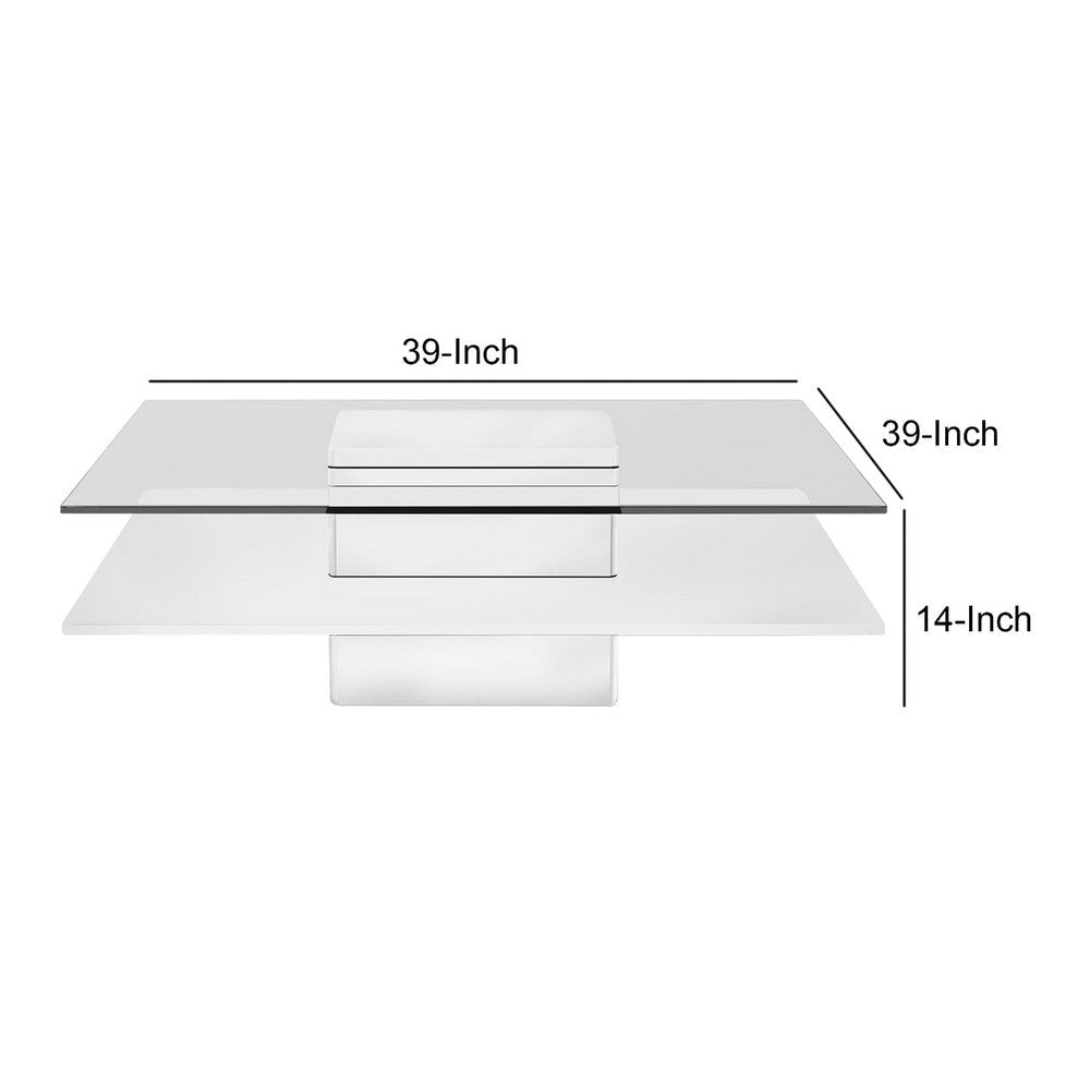Cid Cobi Coffee Table | 39’’ Clear Glass Top | Square White Veneer Base BM338330
