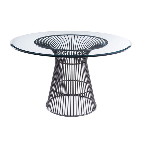 Cid Axa Dining Table | 51" Round Glass Top | Sunburst Black Metal Base