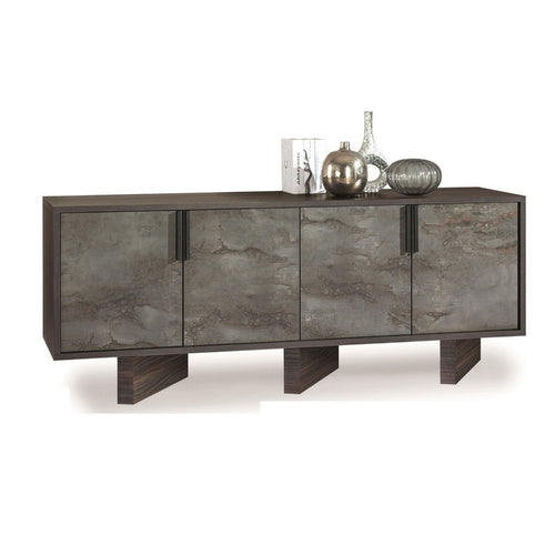 Noe Giu Sideboard Buffet Cabinet | 4 Volcanic Rock Veneer Finish, Gray Oak, 79"