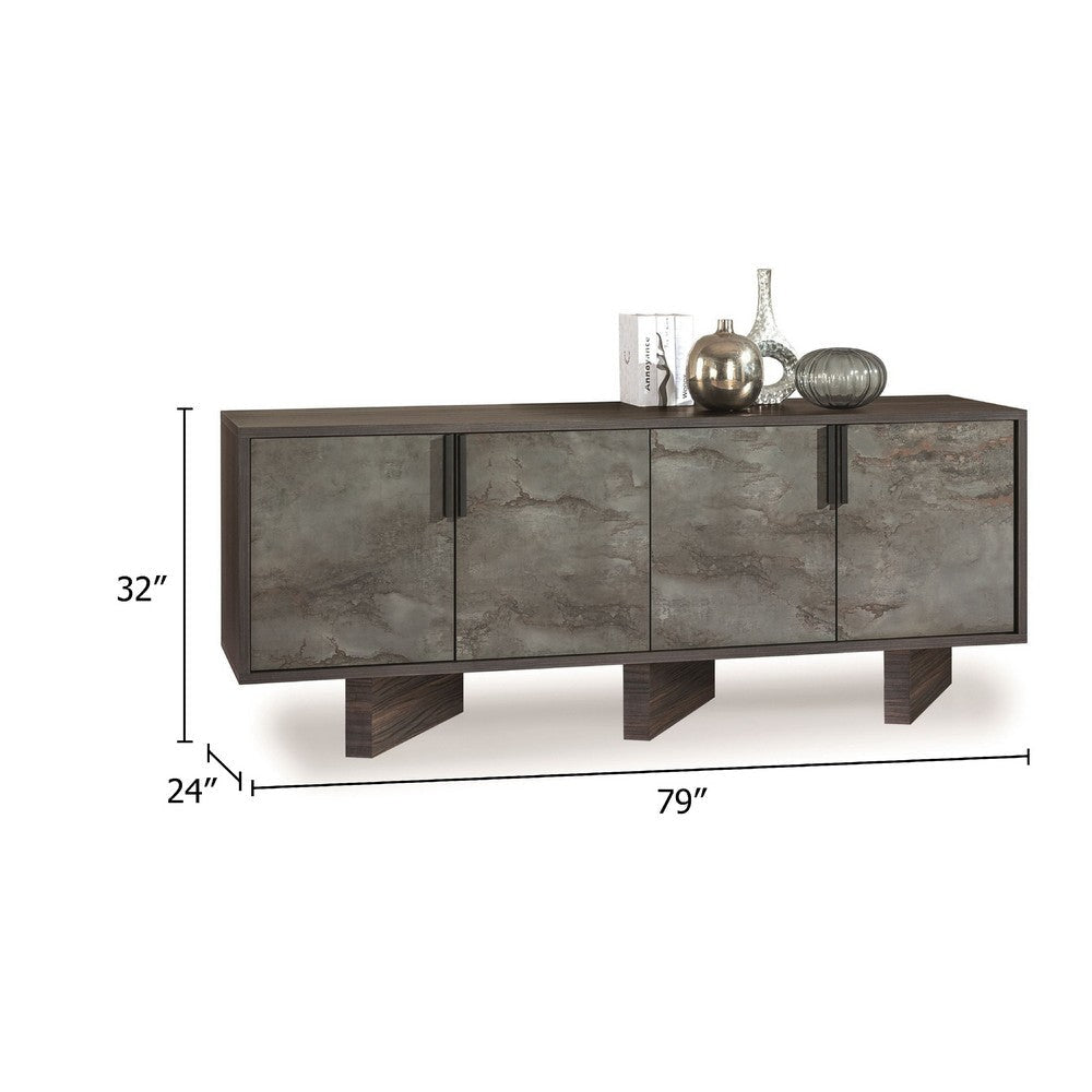Noe Giu Sideboard Buffet Cabinet | 4 Volcanic Rock Veneer Finish Gray Oak 79’’ BM338338
