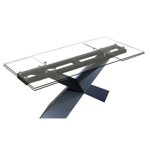 Cid Skoy Dining Table | 71-106" Extendable Glass Top | Metal Legs