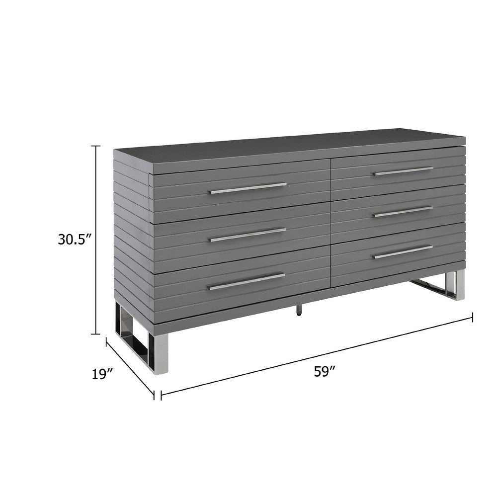 Cid Resu Dresser | 6 Drawers with Slatted Design | 59’’ | Gray Wood BM338343