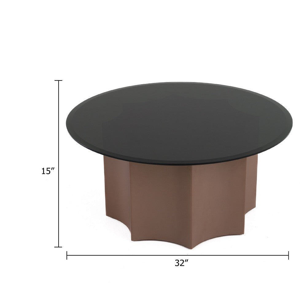 Cid Ingo Coffee Table | 32’’ Black Mirrored Glass Top | Wine Red Base BM338346