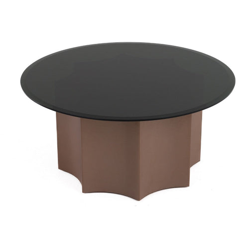 Cid Ingo Coffee Table | 32" Black Mirrored Glass Top | Wine Red Base