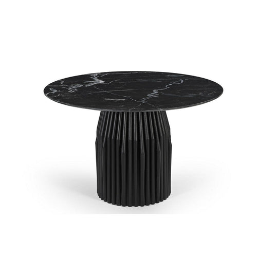 Jiny Dining Table | 47" | Round Marble Top | Black Mango Wood Base