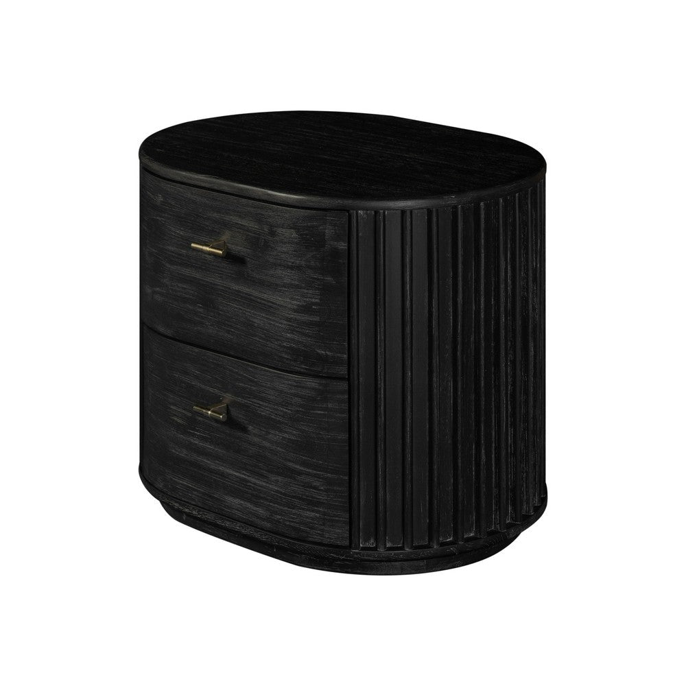 Fely Nightstand | 2 Drawers | Gold Metal Handles | Black Acacia Veneer BM338356