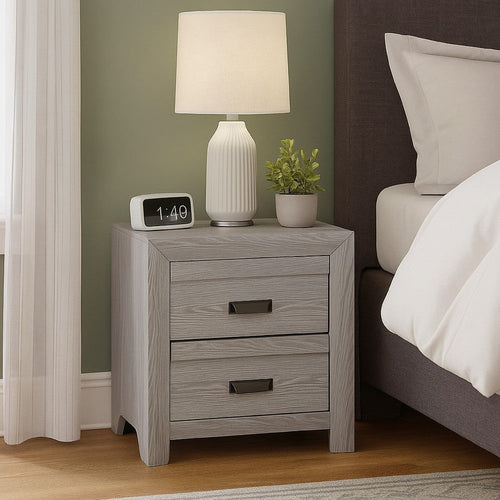 Laide Nightstand with 2 Drawers | Cup Handles | Gray Driftwood Finish Wood
