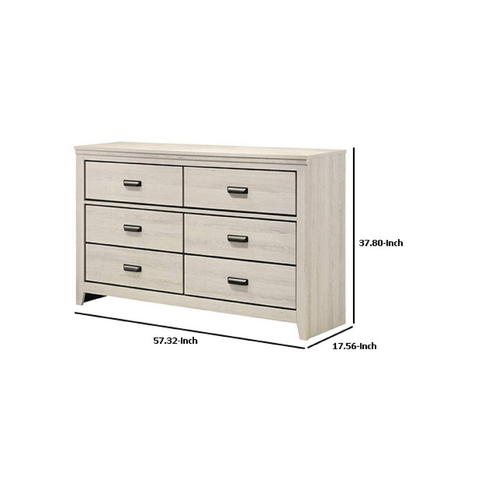 Lei Bedroom Wide Dresser Chest with 6 Drawers | Distressed White Wood BM338369