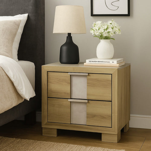 Amey Nightstand with 2 Drawers | White Trim & Driftwood Brown Finish