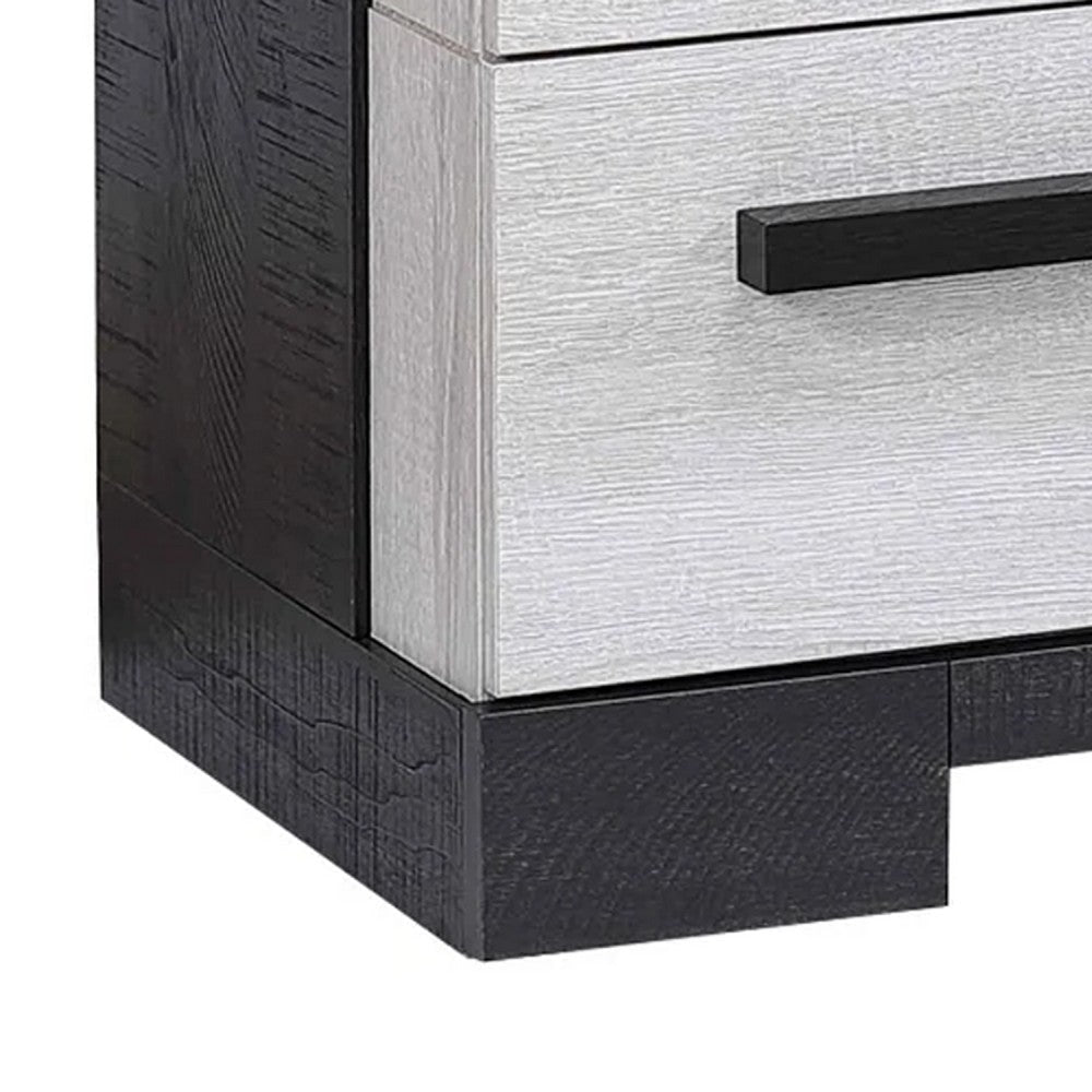 Ruthe Nightstand w 2 Drawers | Wide Top | Ebony Black | White Wood BM338411