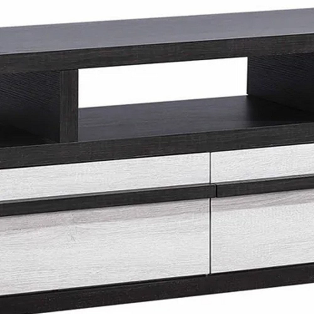 Ruthe TV Stand Media Cabinet w 2 Drawers | Shelves | Black & White Wood