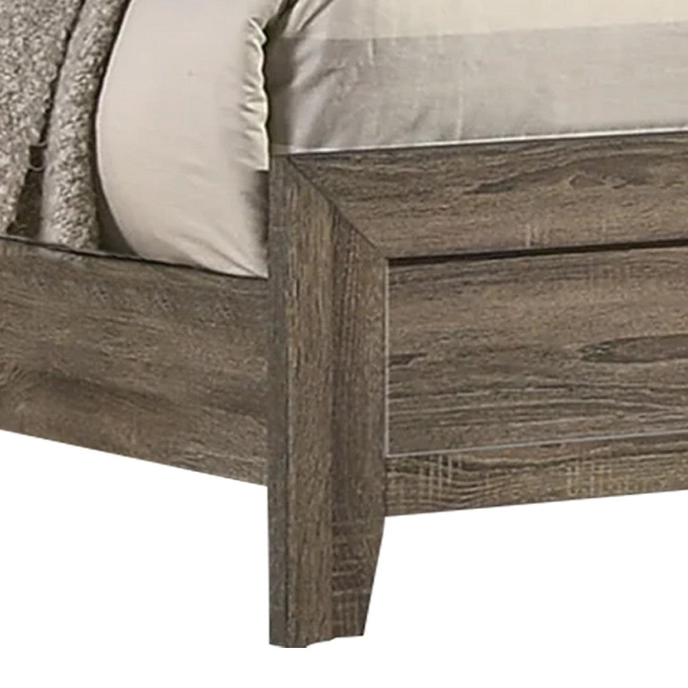 Shannon King Panel Bed w Nailhead Trim | Ivory Fabric | Gray Wood BM338420