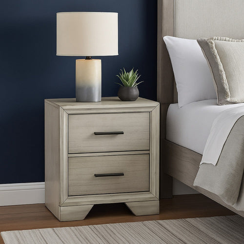 Jeni Nightstand | 2 Drawers | Chrome Handles | Rustic White Mist
