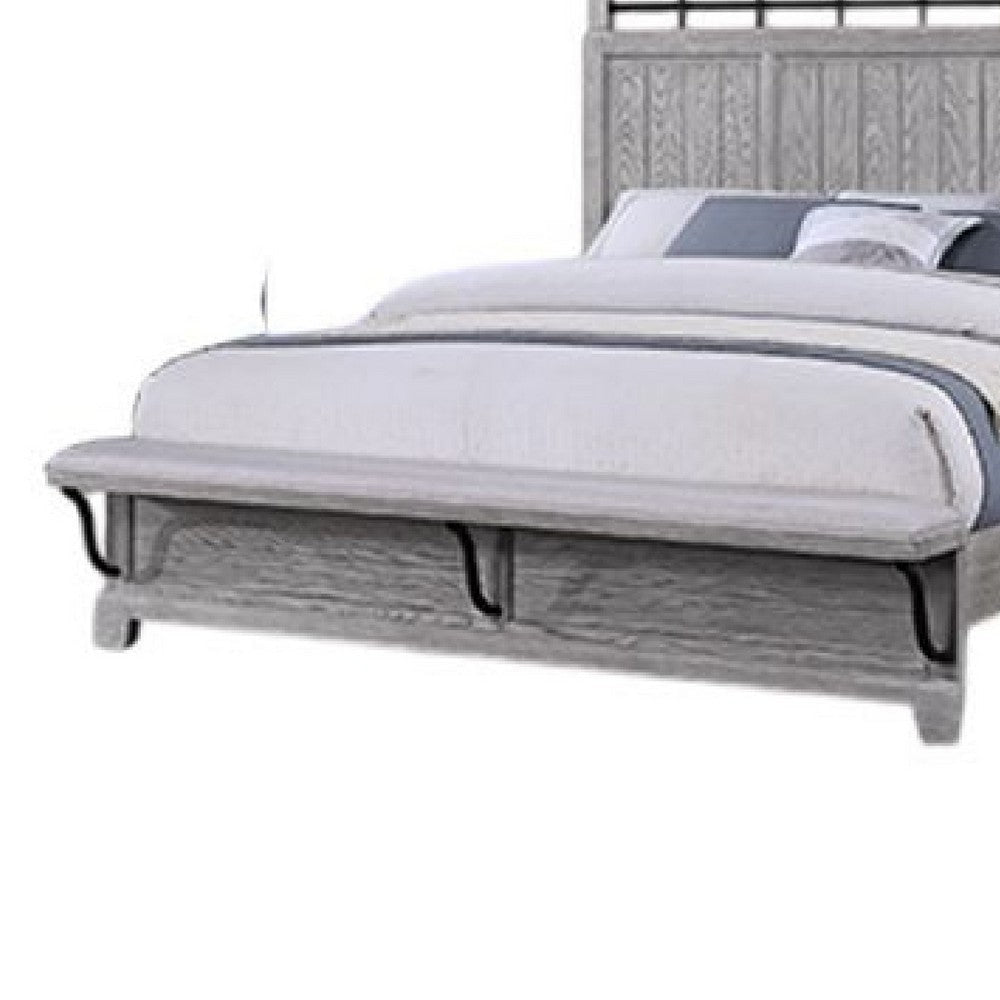 Bix King Size Bed w Upholstered Footboard | Light Gray Wood Grain BM338459