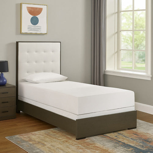 Hez Twin Size Bed | Tufted Cream White Headboard Upholstery | Dark Brown